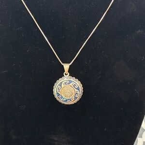 Blue and Silver Mayan Pendant Necklace